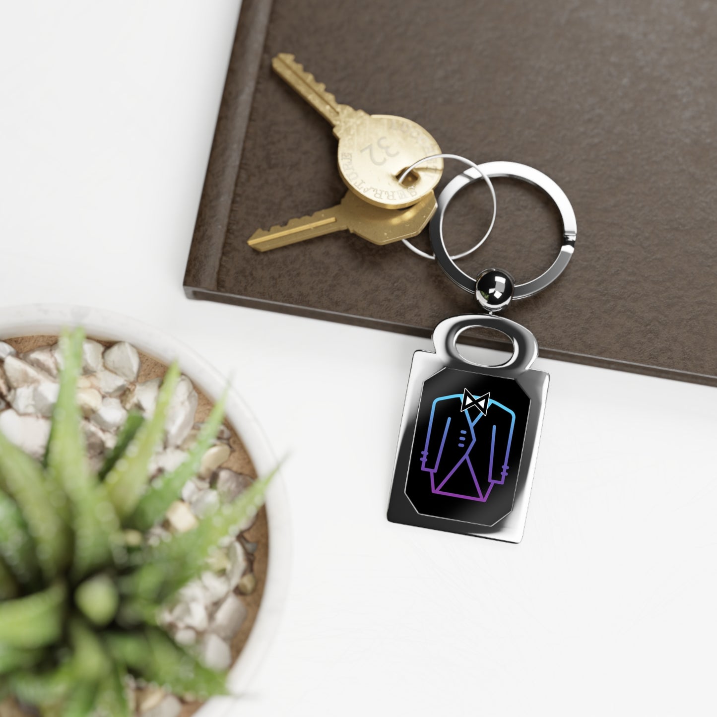 the Black TUX n BOW Key RING | Rectangular Photo Keyring | You can Add your OWN Picture