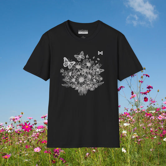 Butterflies Bouquet T-shirt | Dark Colors Classic Unisex Soft-style T-Shirt | NATHAN MORRIS Brand | Spring/Summer 24