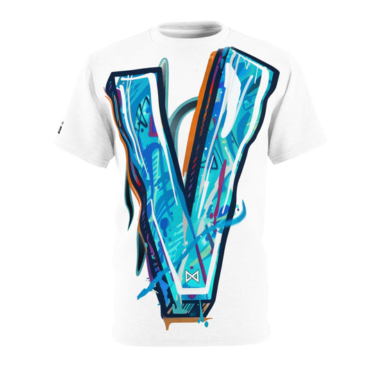 V WHITE Stage ART shirt | AOP Graphic Print Summer Tee | Beautiful design, feel good T-Shirt | Nathan Morris Brand | Summer 2024